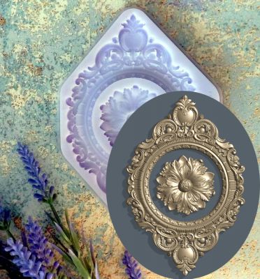 Молд ДП209 "Овальна Рамка з Квітковим Медальйоном" 123х82мм отвір 50мм і вставка 42мм діам. ― Творча майстерня ДекоПарк