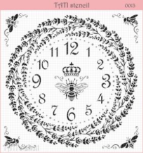 Трафарет "Tati stencil" 0013, 30х30 см, Часы, пчелы и лавандовый венок ― Творча майстерня ДекоПарк