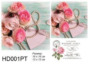  Декупажная карта А4 Hobby-decor, 55 г/м, HD001PT, Розы на голубом фоне, почтовая открытка ― Творча майстерня ДекоПарк