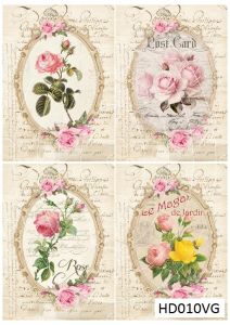 Декупажная карта А4 Hobby-decor, 55 г/м, HD010VG, Винтажные открытки, фоновая, цветы в рамочке ― Творча майстерня ДекоПарк