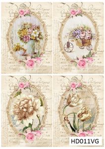 Декупажная карта А4 Hobby-decor, 55 г/м, HD011VG, Винтажные открытки, фоновая, цветы в рамочке ― Творча майстерня ДекоПарк