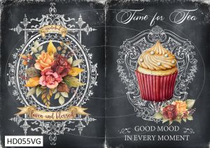 Декупажная карта А4 Hobby-decor, 55 г/м, HD055VG, Винтажная фоновая карта, "Любимый и благославенный", "Время для чая", фон черный ― Творча майстерня ДекоПарк