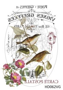 Декупажная карта А4 Hobby-decor, 55 г/м, HD062VG, Винтажная фоновая карта, почтовая открытка, птицы на ветке (зеркальная) ― Творча майстерня ДекоПарк