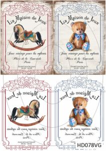 Декупажная карта А4 Hobby-decor, детская, винтажная, 55 г/м, HD078VG, лошадка, мишка, игрушки (зеркальная) ― Творча майстерня ДекоПарк