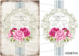 Декупажная карта А4 Hobby-decor, 55 г/м, HD087VG, Винтажная фоновая карта, почтовая открытка, цветы, розы,  (зеркальная) ― Творча майстерня ДекоПарк