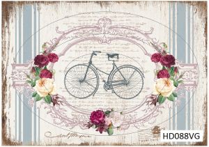 Декупажная карта А4 Hobby-decor, 55 г/м, HD088VG, Винтажная фоновая карта, велосипед ― Творча майстерня ДекоПарк