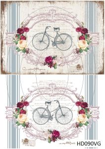 Декупажная карта А4 Hobby-decor, 55 г/м, HD090VG, Винтажная фоновая карта, велосипед (зеркальная) ― Творча майстерня ДекоПарк