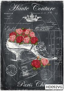 Декупажная карта А4 Hobby-decor, 55 г/м, HD092VG, Винтажная фоновая карта, розы в туфельке на черном фоне ― Творча майстерня ДекоПарк