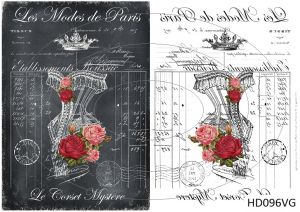 Декупажная карта А4 Hobby-decor, 55 г/м, HD097VG, Винтажная фоновая карта, корсет, корона, розы на черном фоне, цветы (зеркальная) ― Творча майстерня ДекоПарк