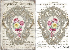 Декупажная карта А4 Hobby-decor, 55 г/м, HD104VG, Винтажная фоновая карта, Цветы, Парижский журнал, почерк (зеркальная) ― Творча майстерня ДекоПарк