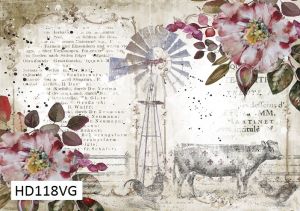 Декупажная карта А4 Hobby-decor, 55 г/м, HD118VG, Винтажная фоновая карта, Цветы (шиповник) на светлом фоне, Кантри, сельский двор ― Творча майстерня ДекоПарк