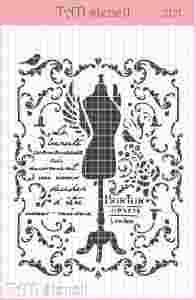 Трафарет TATI stencil 2121, Фон винтажный с манекеном ― Творча майстерня ДекоПарк