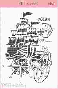 Трафарет TATI stencil 2123, Русалка, парусник, компас, морской ― Творча майстерня ДекоПарк