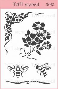 Трафарет "Tati stencil" 3073, цветы, пчелы ― Творча майстерня ДекоПарк