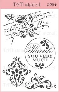 Трафарет "Tati stencil" 3084, А6, Большое спасибо, вензеля, винтаж ― Творча майстерня ДекоПарк
