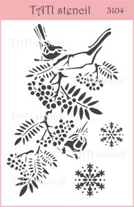 Трафарет "Tati stencil" 3104, птицы, рябина, Новый год, зима ― Творча майстерня ДекоПарк