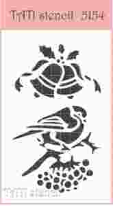 Трафарет 6 х 9 см, TATI stencil 5154, Колокольчики новогодние, снегирь с калиной ― Творча майстерня ДекоПарк