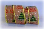 Лента 1-045, мешковина на проволоке, Merry Chrictmas, 63мм, 1ярд