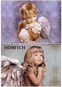 Декупажная карта А4 Hobby-decor, 55 г/м, HD001CH,  Ангел мальчик с кроликом, Ангел девочка ― Творча майстерня ДекоПарк