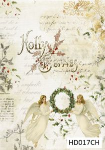 Декупажная карта А4 Hobby-decor, 55 г/м, HD017CH, Фоновая винтажная карта, Ангелы с Рождественским венком, Счастливого Рождества ― Творча майстерня ДекоПарк