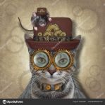 Кот с рамке в стиле Стимпанк 7,7х4,4 см, мод. пл., цв.: белый /пд976