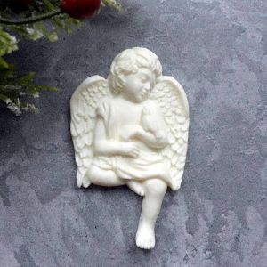 Ангел с птичкой-2 из полимера, 7х4 см, цвет: оттенки белого ― Творча майстерня ДекоПарк