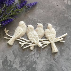 Птички на ветке, модельный пластик, цв.: белый, 18х8 см /пд1010 ― Творча майстерня ДекоПарк
